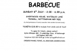 Barbecue Sunday 8th July 2.00 - 6.00p.m.